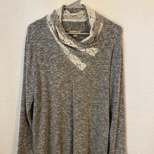 One world gray sweater with lace loose neck
